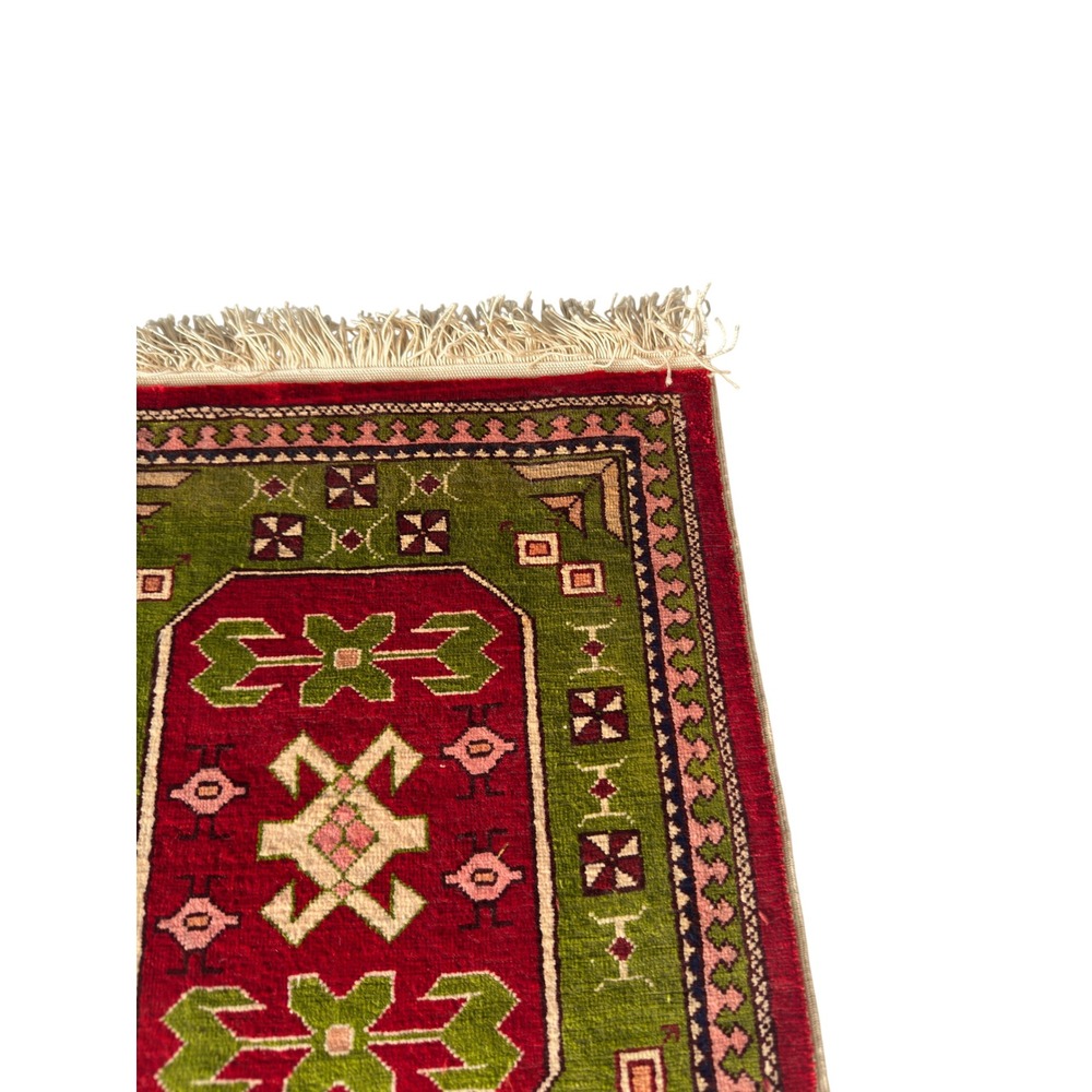 Vintage Miniature Mini Kilim Turkish Rug Decor Green Red 12x19 Silk Wool KC - Picture 5 of 10